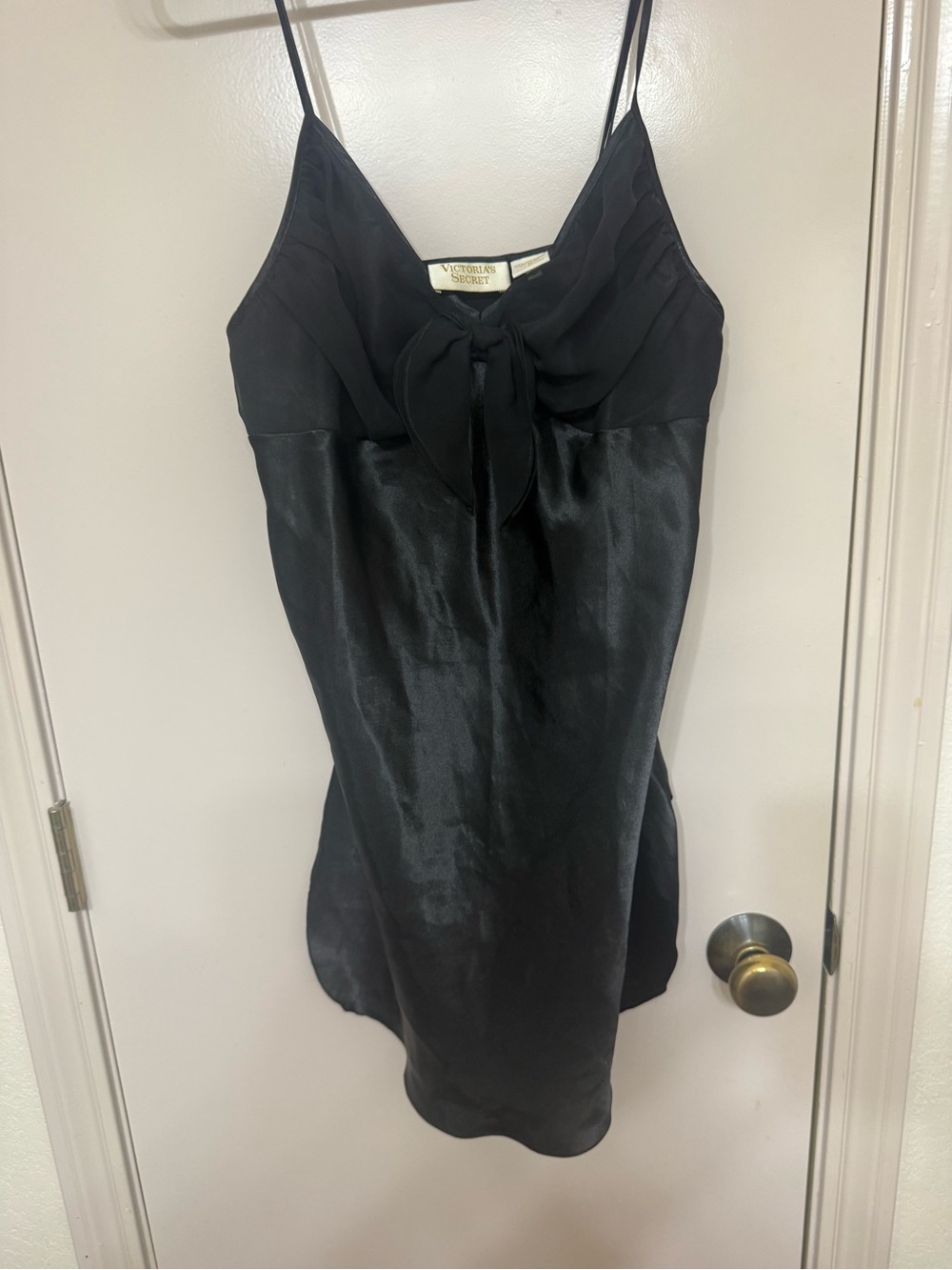 Victoria's Secret GOLD LABEL Black Satin Slip Gown with Bow Accent - Picture 3 of 5